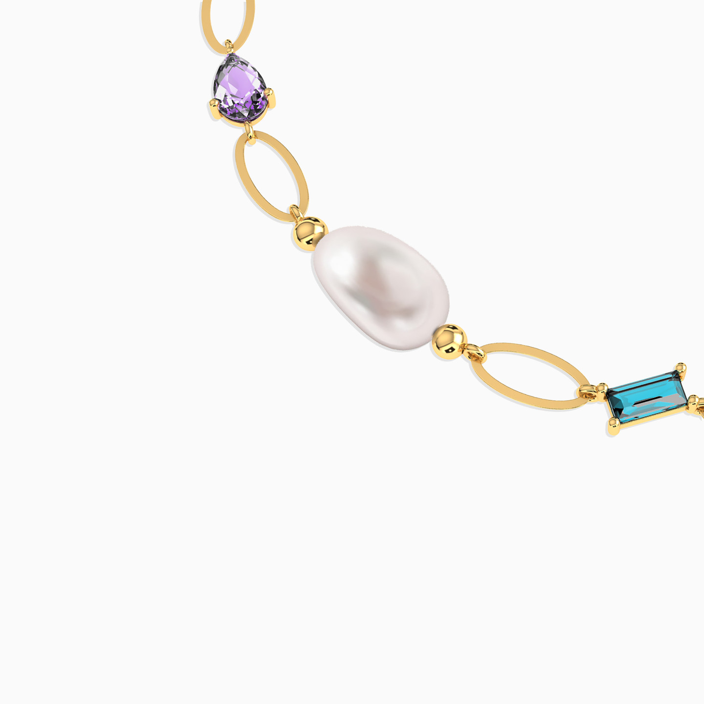 18K Gold Pearls & Colored Stones Chain Bracelet - 3