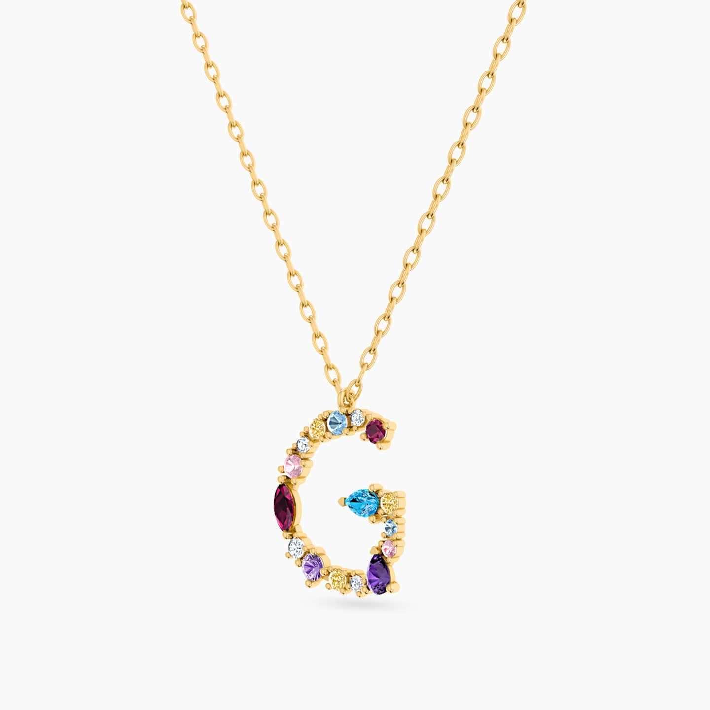18K Gold Colored Stones Pendant Necklace - 2