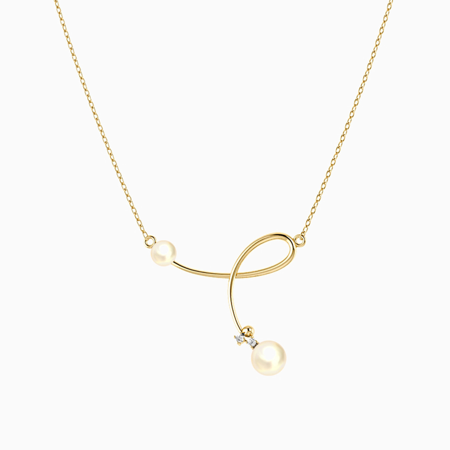 18K Gold Diamond & Pearls Pendant Necklace