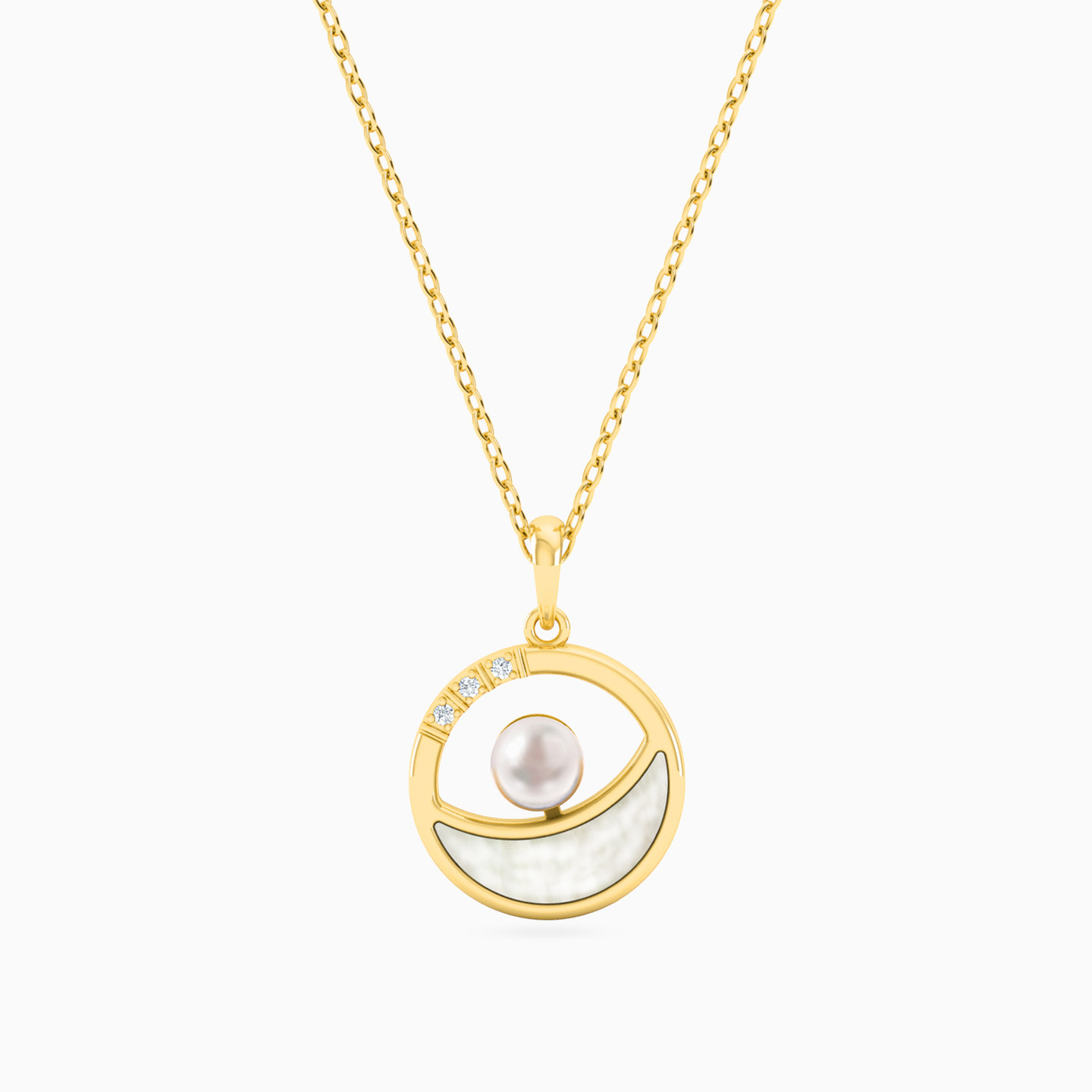 18K Gold Diamond & Pearls Pendant Necklace