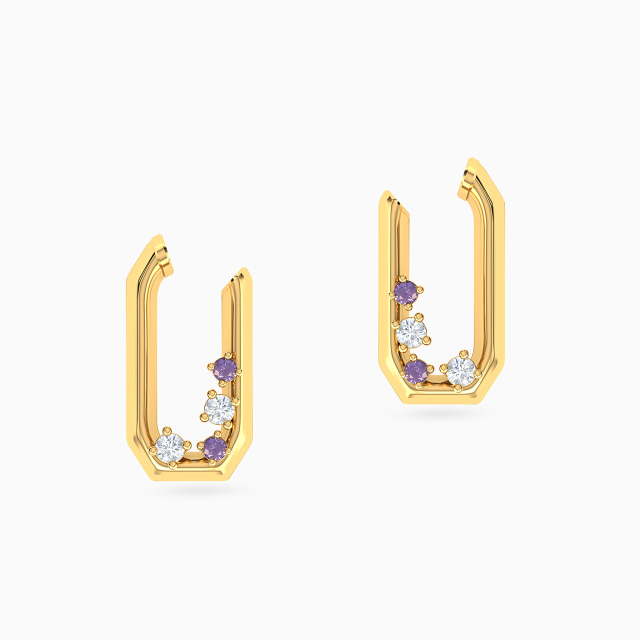 18K Gold Colored Stones Stud Earrings