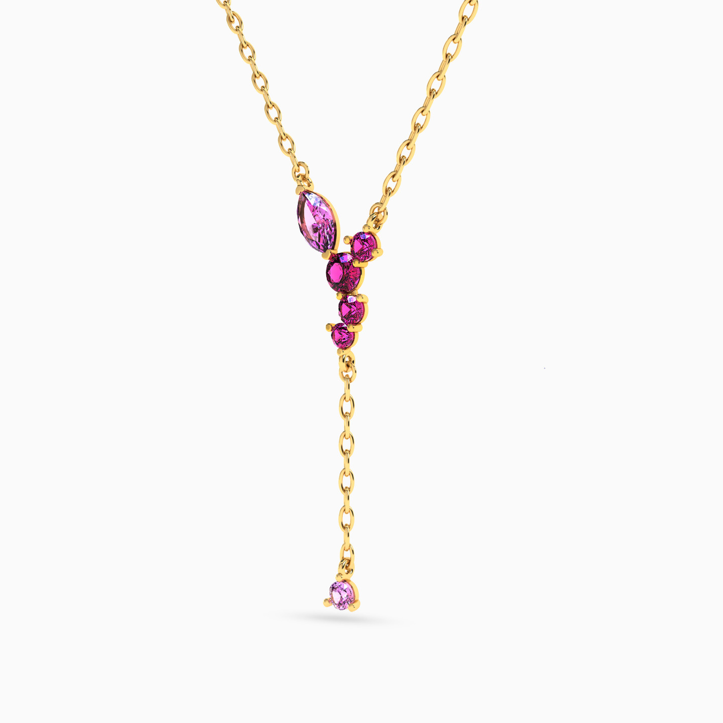 18K Gold Colored Stones Drop Pendant Necklace - 5
