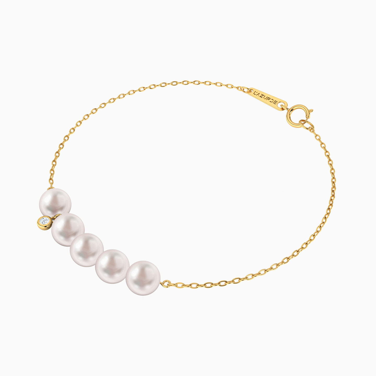 18K Gold Diamods & Pearls Chain Bracelet - 2