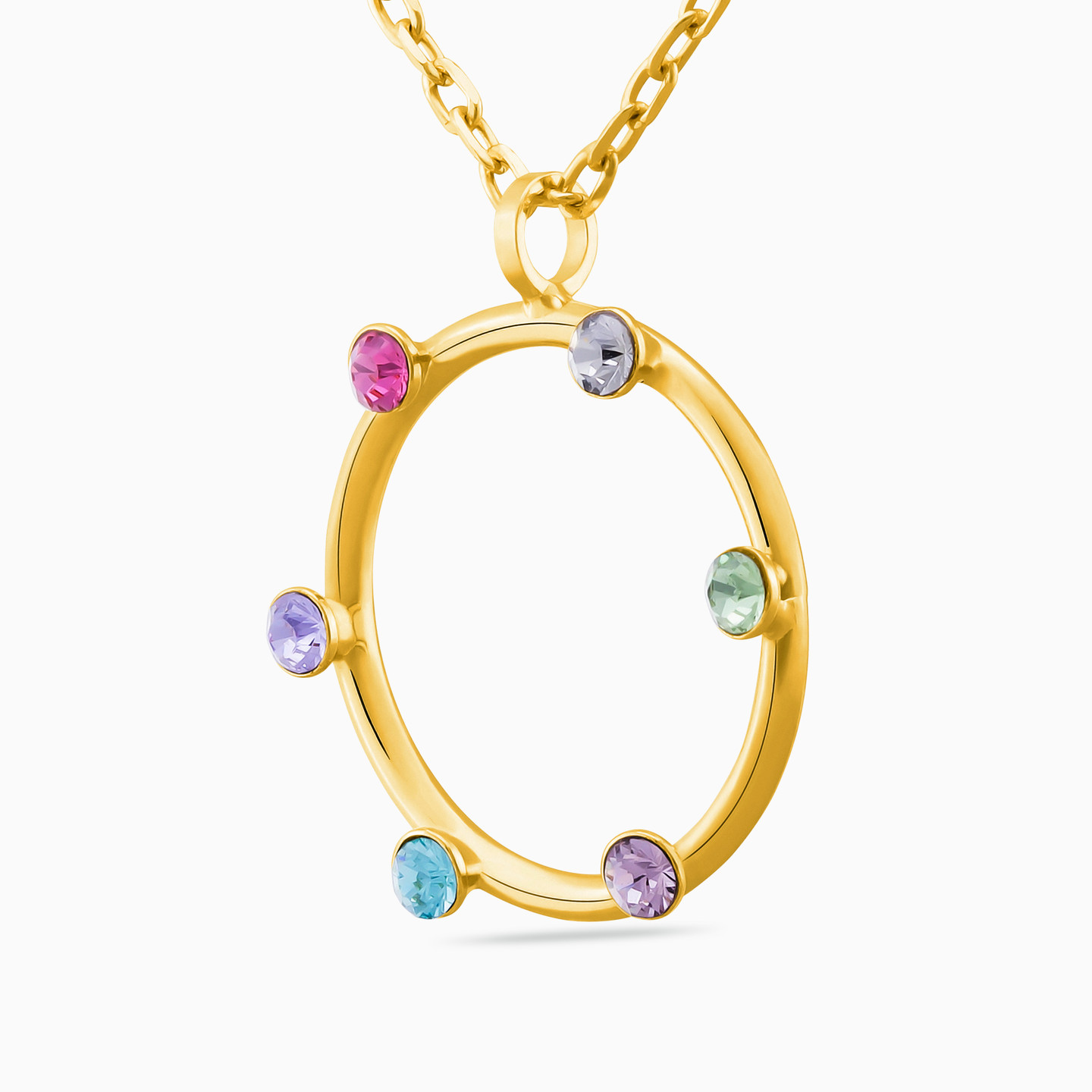 Gold Plated Colored Stones Pendant Necklace - 2