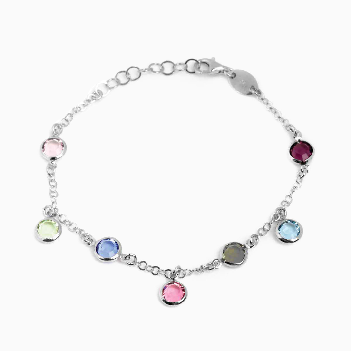 Sterling Silver Colored Stones Chain Bracelet