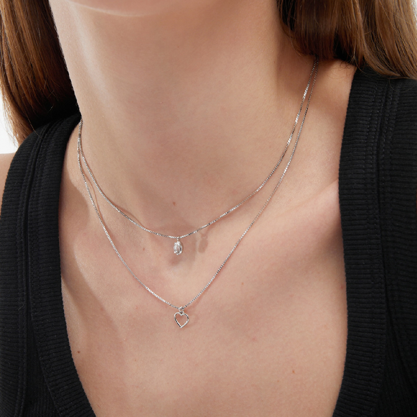 Sterling Silver Colored Stones Layered Necklace - 2