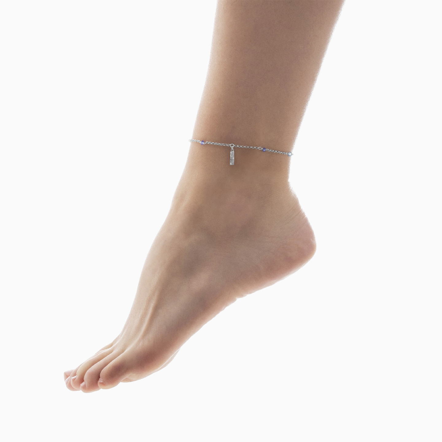 Sterling Silver Colored Stones Chain Anklet - 2