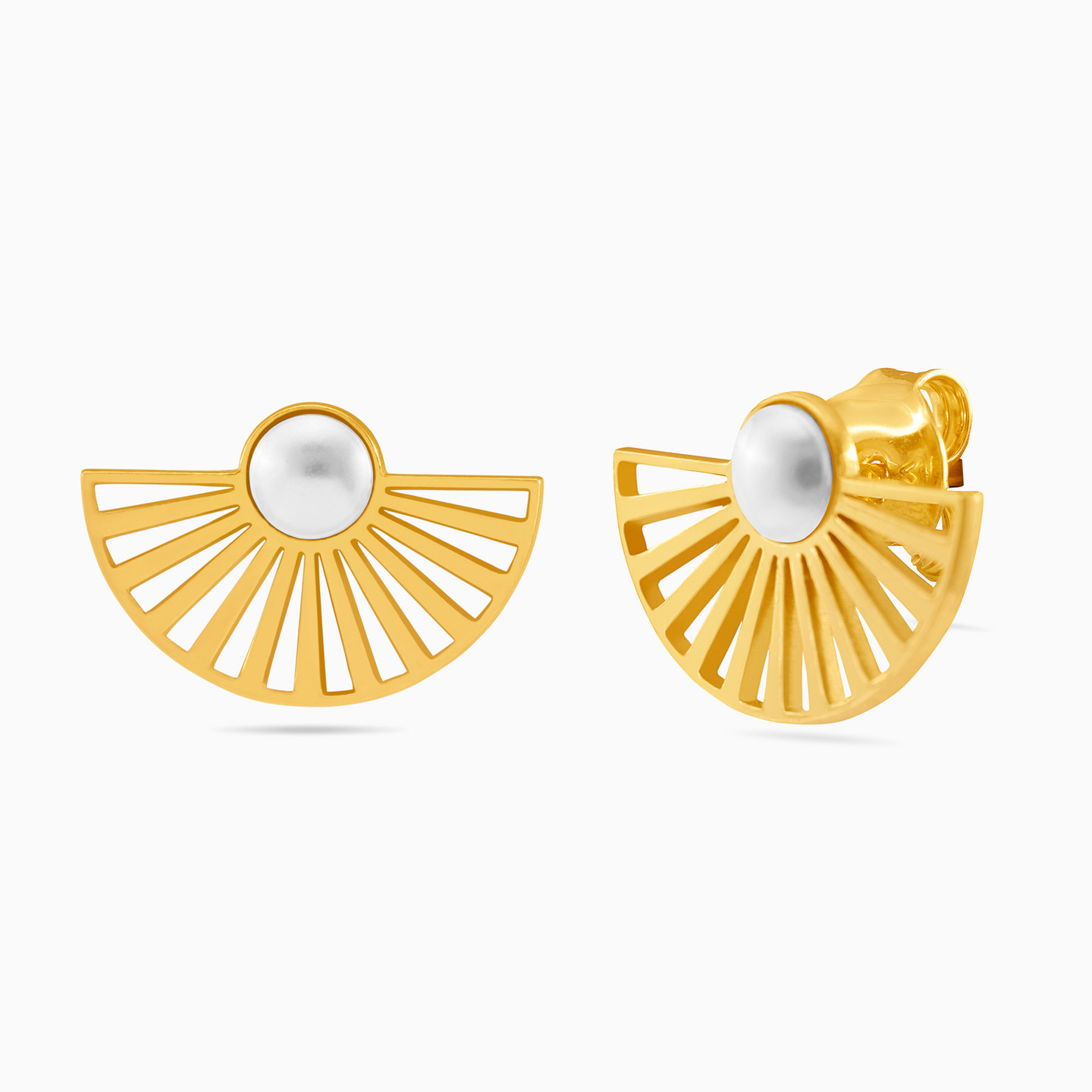 Gold Plated Pearls Stud Earrings - 2