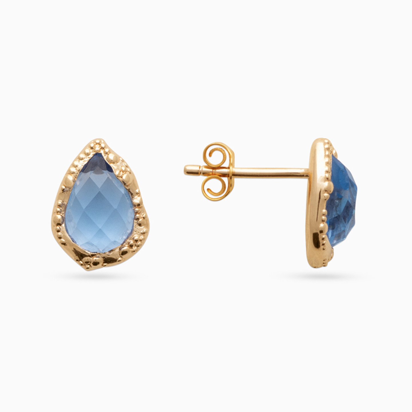 Gold Plated Colored Stones Stud Earrings - 2