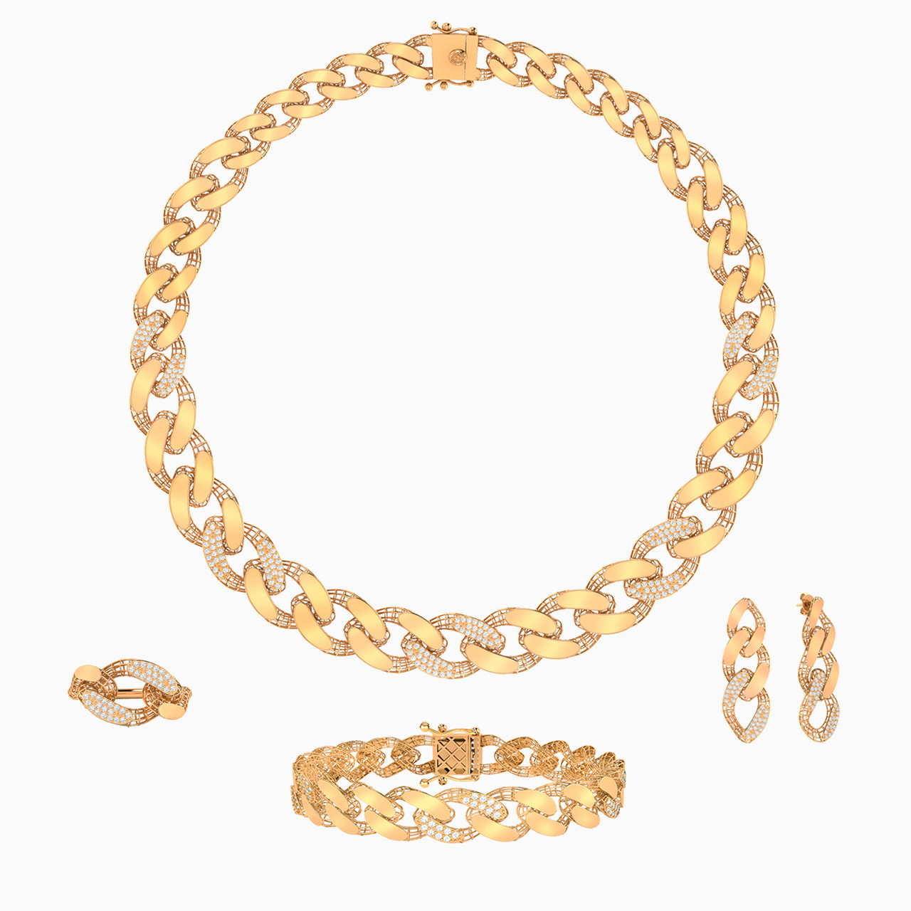 21K Gold Cubic Zirconia Jewelry Set -4 Pieces
