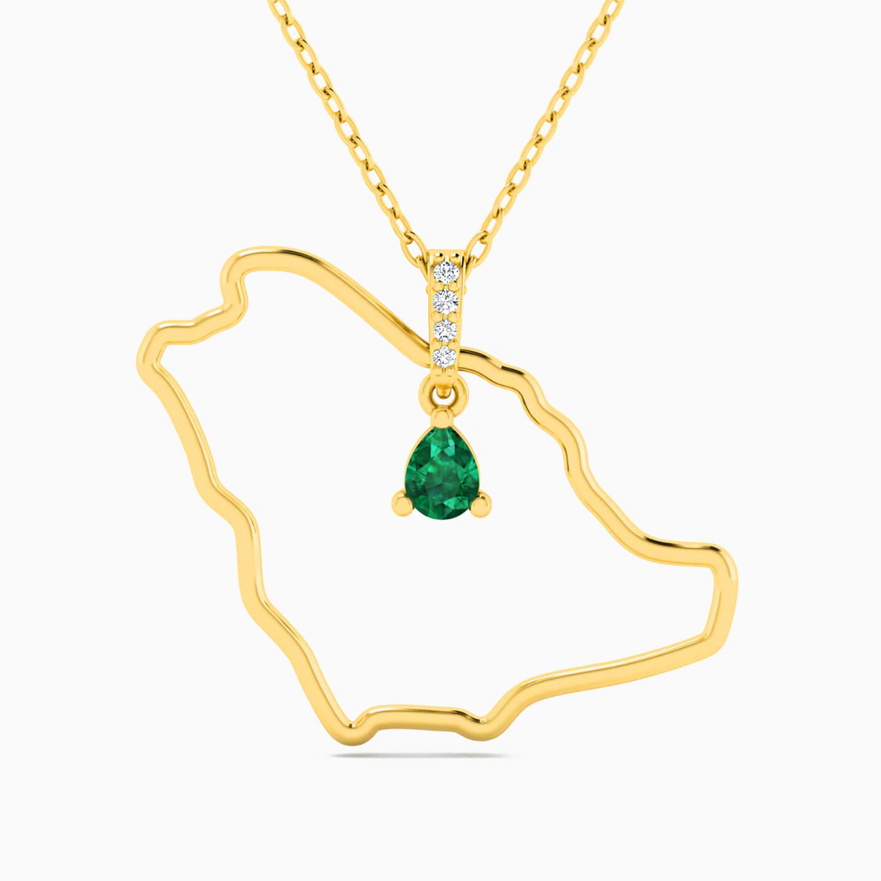 18K Gold Diamond & Emerald Pendant Necklace