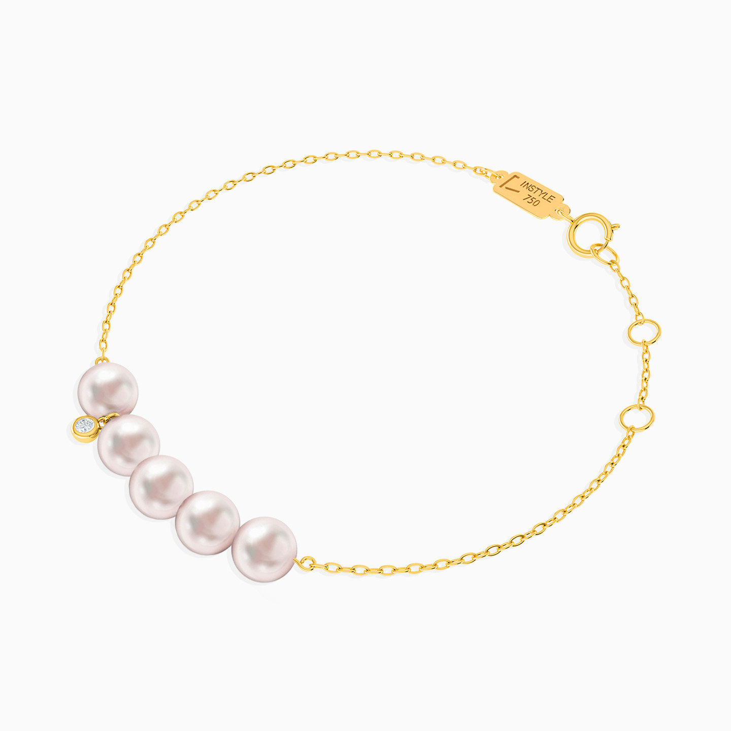 18K Gold Diamods & Pearls Chain Bracelet - 2