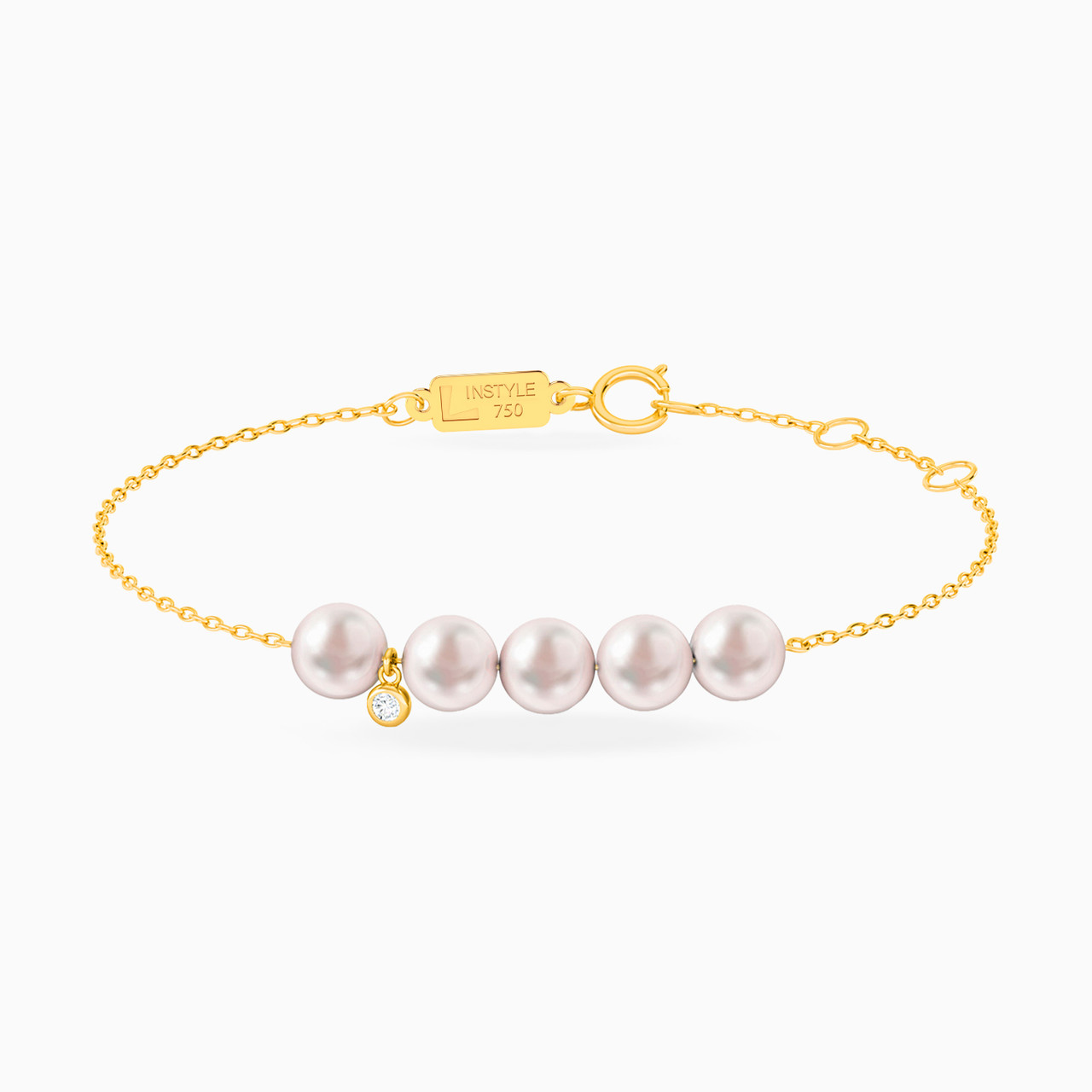 18K Gold Diamods & Pearls Chain Bracelet