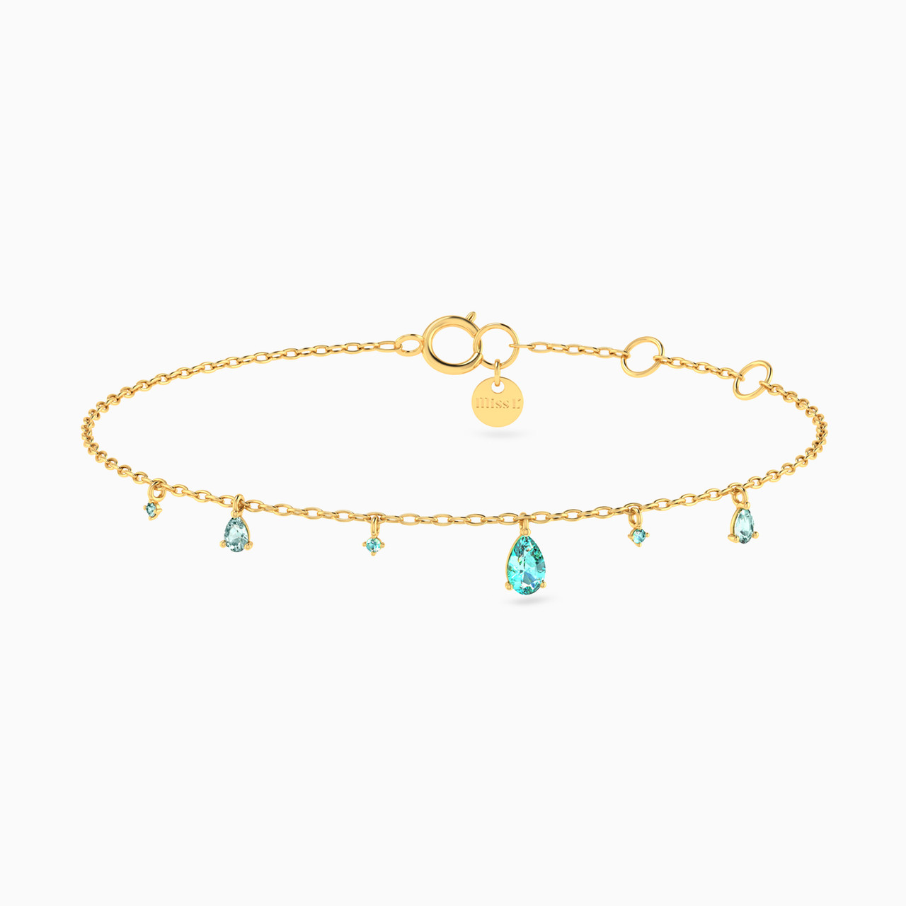 14K Gold Colored Stones Chain Anklet