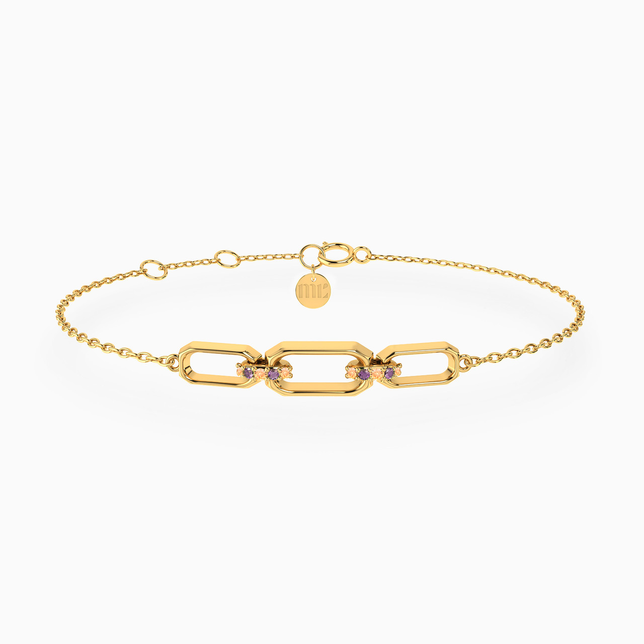 14K Gold Colored Stones Chain Bracelet