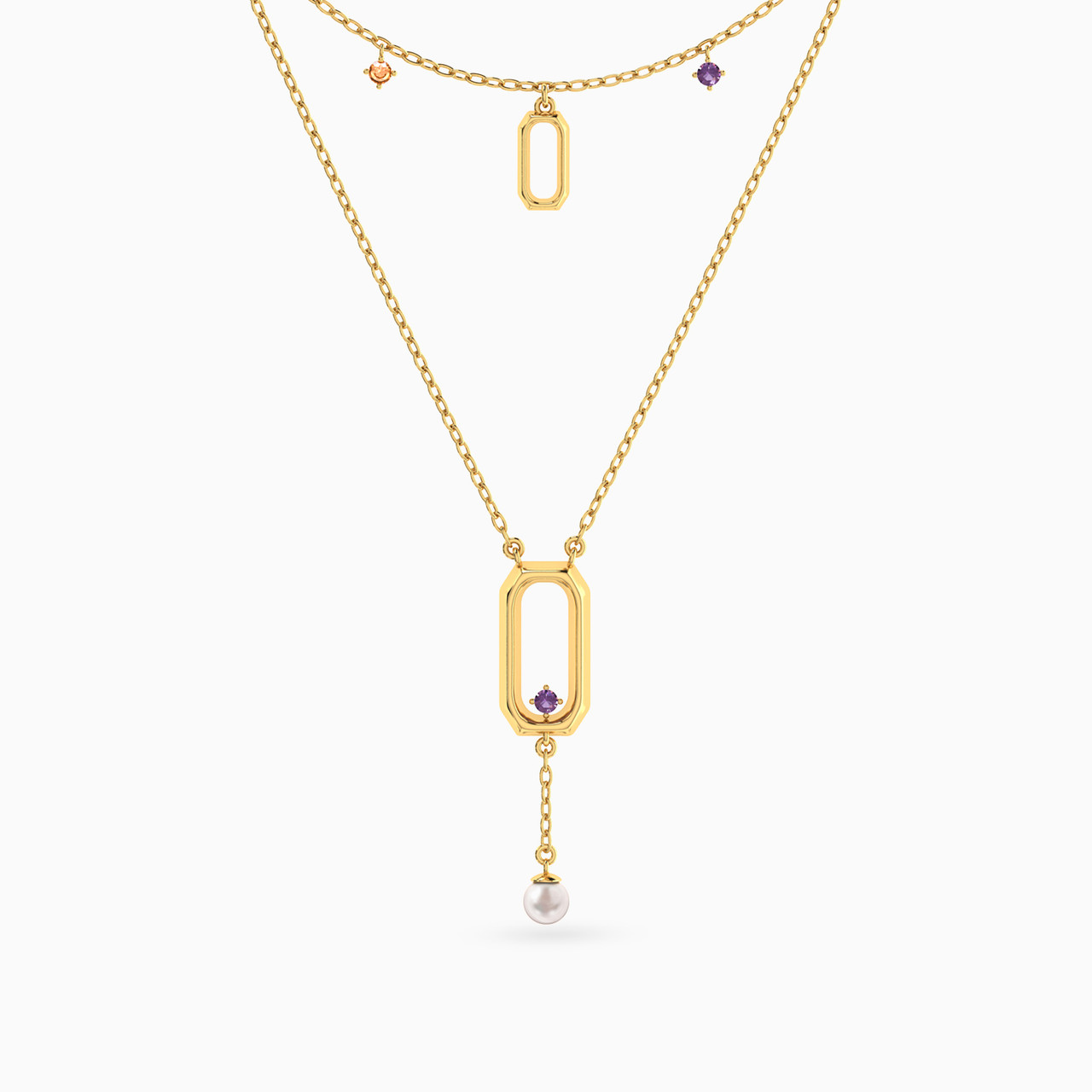 14K Gold Pearl & Colored Stones Pendant Necklace